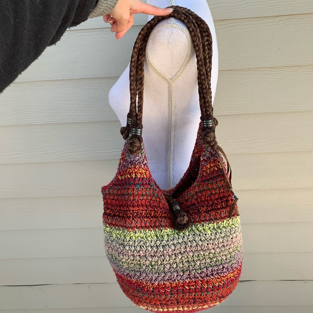 Happy And Free Crochet Handbag Boho Hippie Festival Bucket Bag